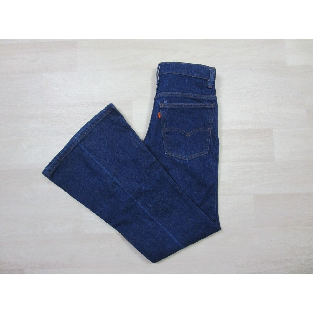 Vintage 70s Levis 684 0217 Orange Tab Bell Bottom Flare Blue Jeans Size 27X29.5